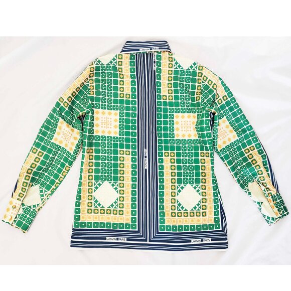 LANVIN Paris Women's Vintage 70s Logo Geo Printed Blouse Shirt - Picture 11 of 14